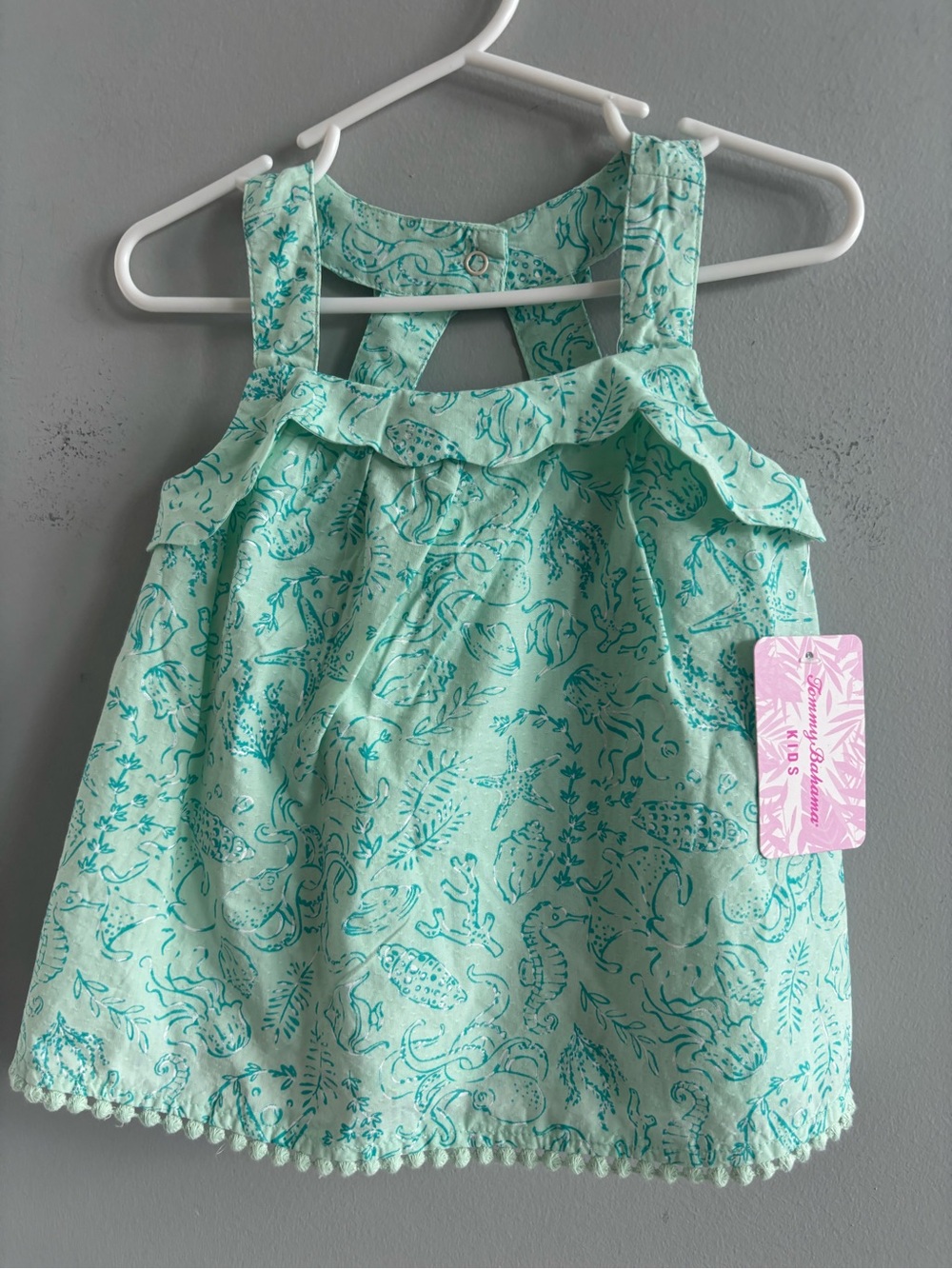 NWT Tommy Bahama Kids Mint Green Sea Life Ocean Nautical Dress Pom Pom 18 months